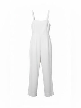 Express Linen White Square-Neck Jumpsuit with Wide Legs and Back Zipper